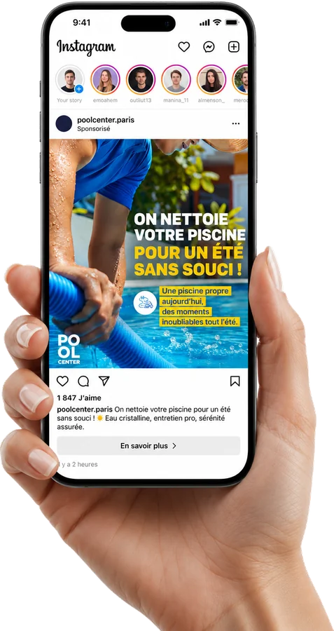 Aperçu mobile d'une campagne Meta Ads gérée par Flowleads